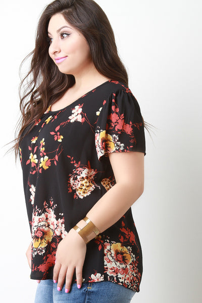 Floral Ruched Neckline Top