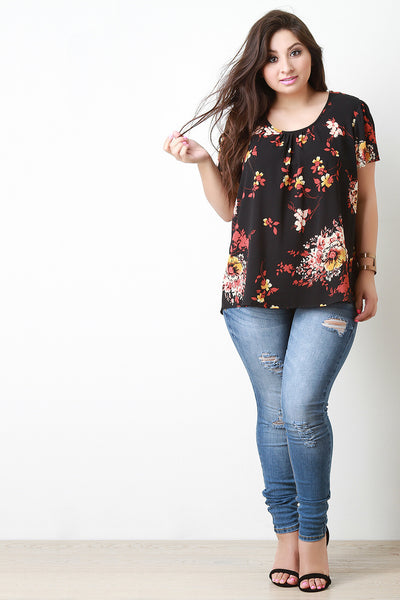 Floral Ruched Neckline Top