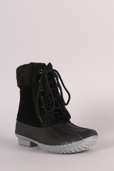 Fur Trim Lace Up Duck Ankle Boots