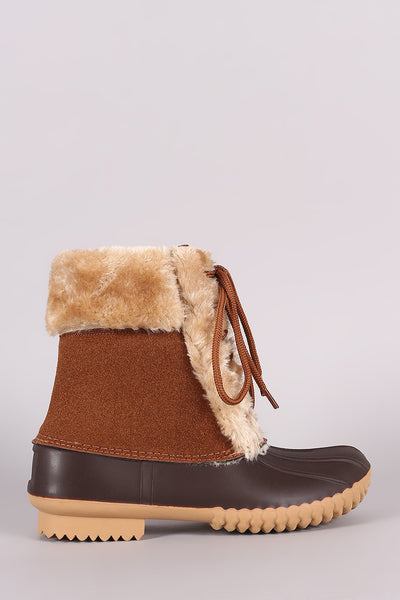 Fur Trim Lace Up Duck Ankle Boots