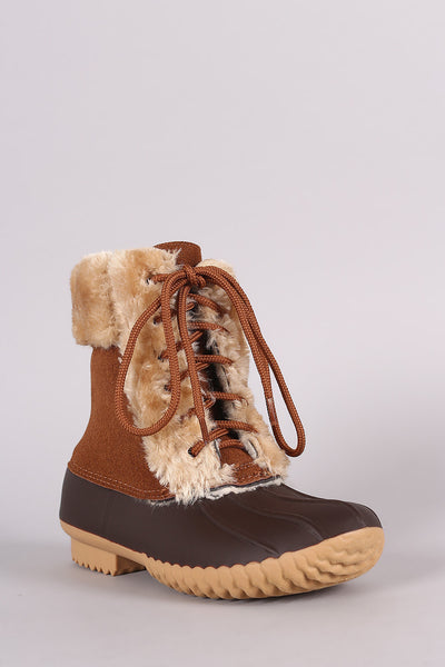 Fur Trim Lace Up Duck Ankle Boots