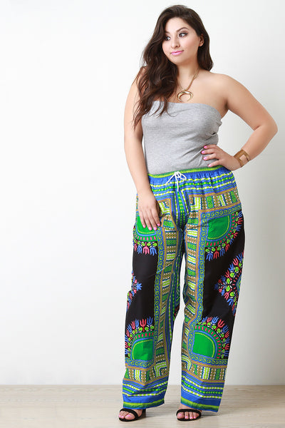 African Print Wide Leg Drawstring Pants