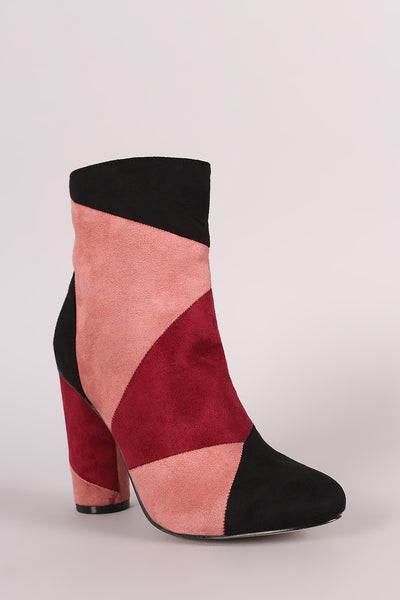 Colorblock Suede Rounded Heel Ankle Boots