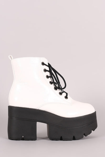 Shoe Republic LA Lace Up Lug Sole Chunky Platform Ankle Boots