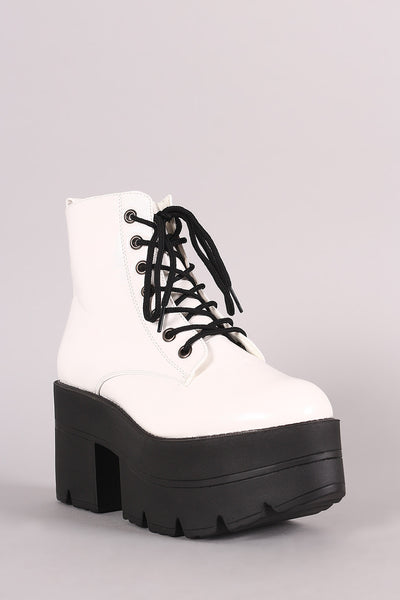 Shoe Republic LA Lace Up Lug Sole Chunky Platform Ankle Boots