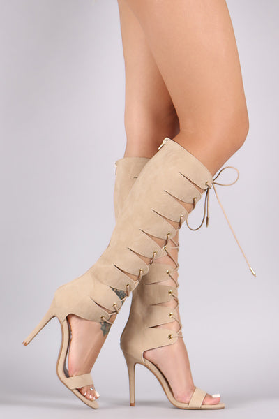 Shoe Republic LA Suede Lace Up Knee High Heel