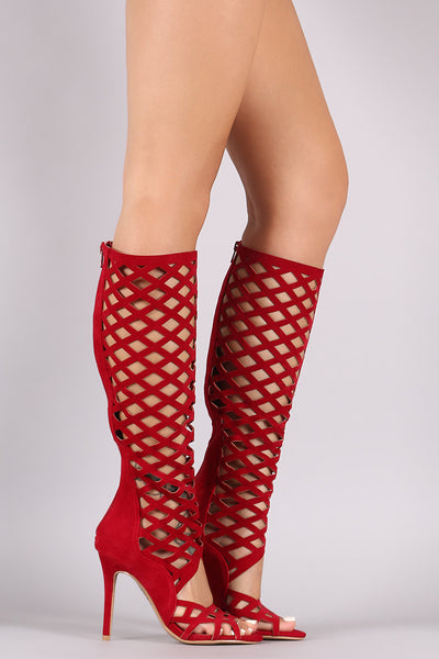 Shoe Republic LA Geometric Cutouts Knee High Heel