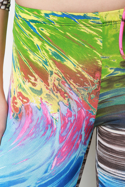 Abstract Print Bell Bottom Pants