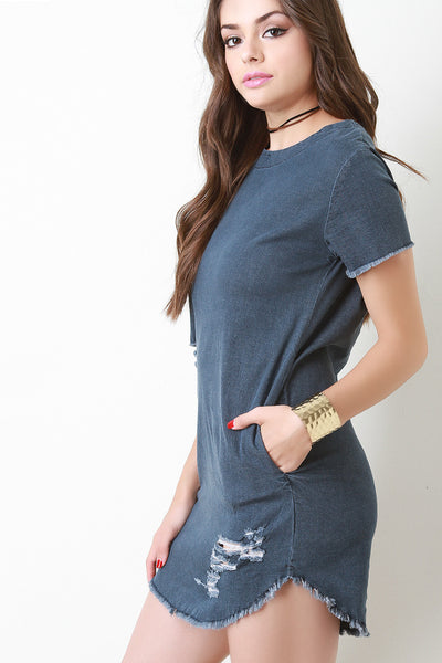 Distress Shift Denim Dress