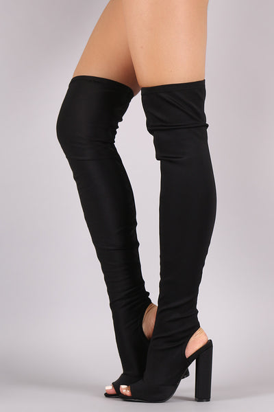 Peep Toe Fitted Chunky Heeled Over The Knee Boots