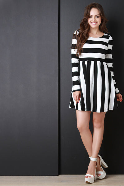 Two-Way Stripe Longsleeve Skater Dress