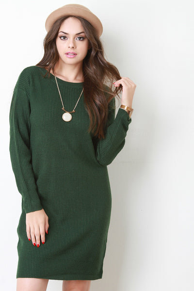 Loose Knit T-Strap Back Sweater Dress