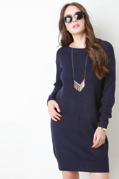 Loose Knit T-Strap Back Sweater Dress