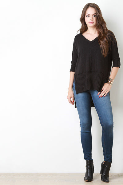 Reversed Look V Neck Rib Knit Sweater