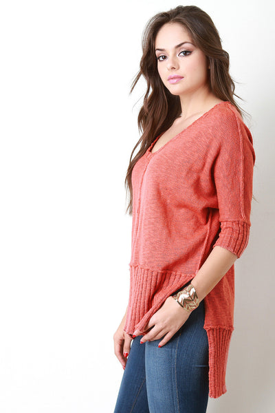 Reversed Look V Neck Rib Knit Sweater