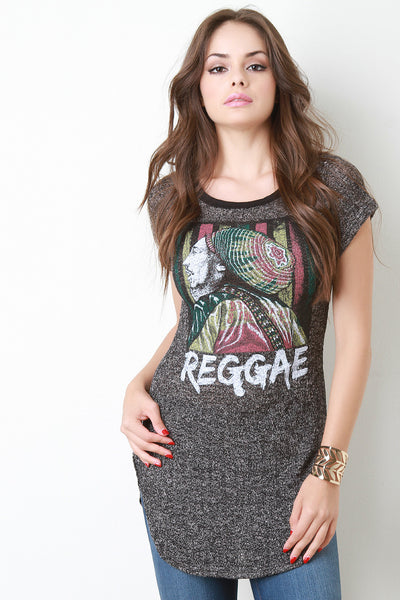 Marled Knit Reggae Graphic Long Tee