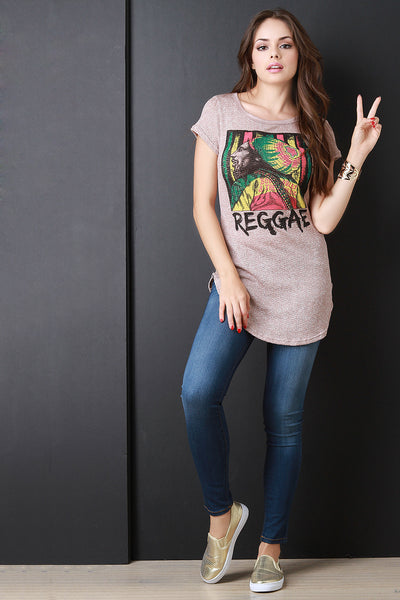 Marled Knit Reggae Graphic Long Tee