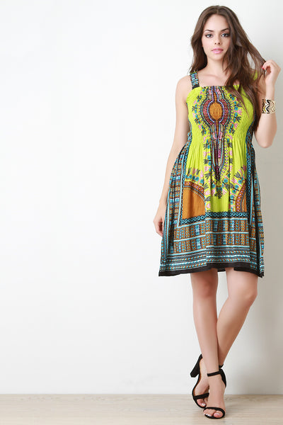 Dashiki Print Smocked Skater Dress