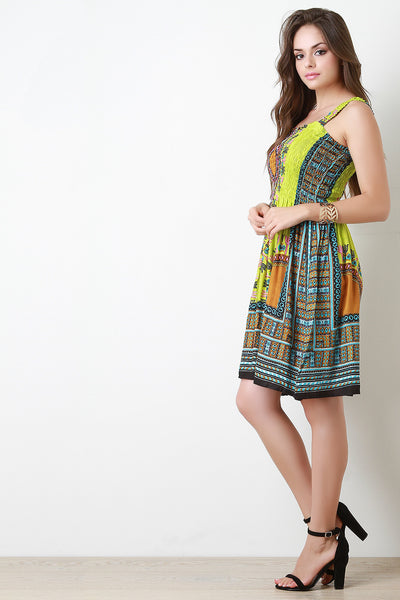 Dashiki Print Smocked Skater Dress