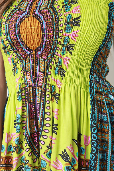 Dashiki Print Smocked Skater Dress