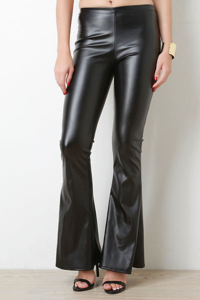 Stretch Vegan Leather Bell Bottom Leggings