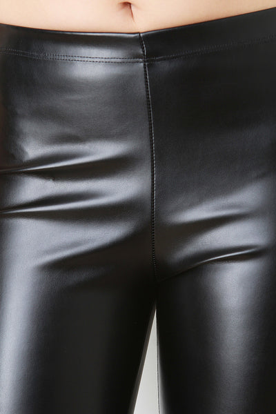 Stretch Vegan Leather Bell Bottom Leggings