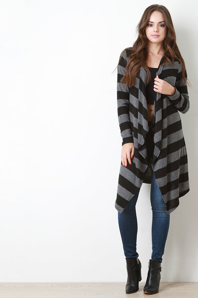 Fuzzy Knit Long Asymmetrical Hem Cardigan