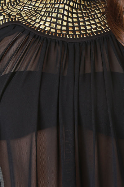 Chiffon Studded Yoke Cover Up Maxi Dress