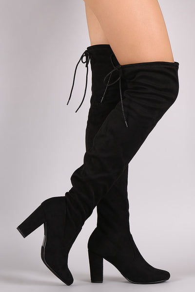 Delicious Suede Drawstring Chunky Heeled Boots