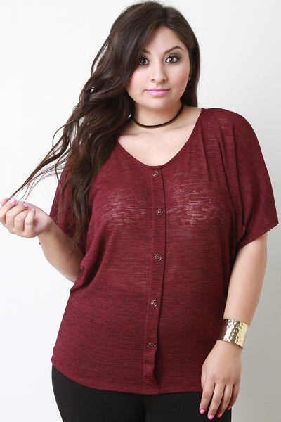 Semi-Sheer Knit Faux Button Top