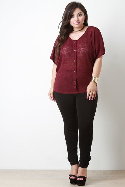 Semi-Sheer Knit Faux Button Top