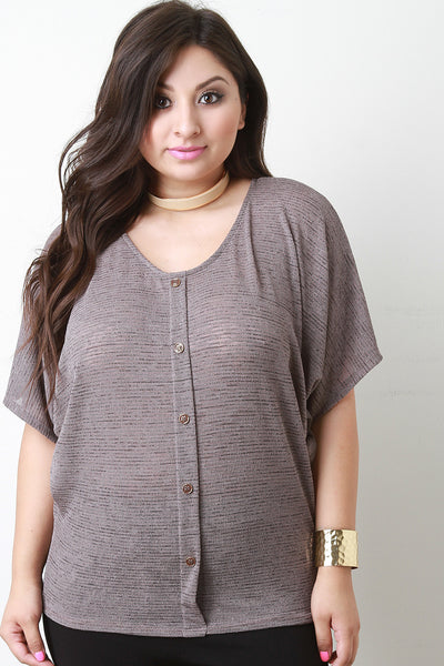 Semi-Sheer Knit Faux Button Top