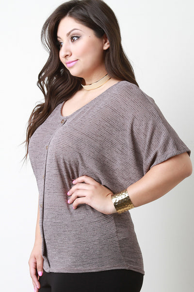 Semi-Sheer Knit Faux Button Top