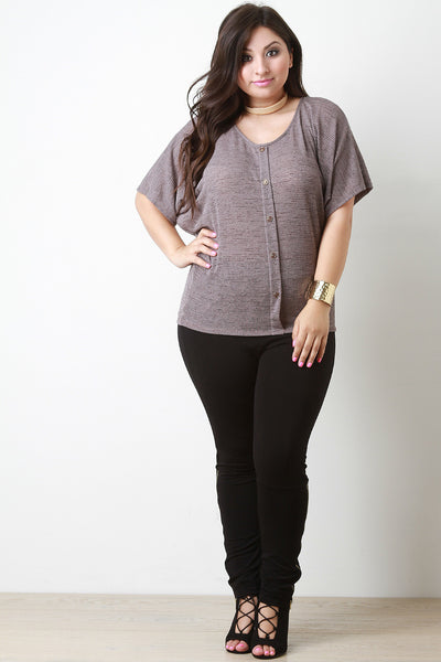 Semi-Sheer Knit Faux Button Top