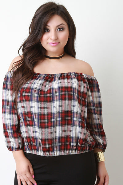 School Girl Plaid Off The Shoulder Blouse