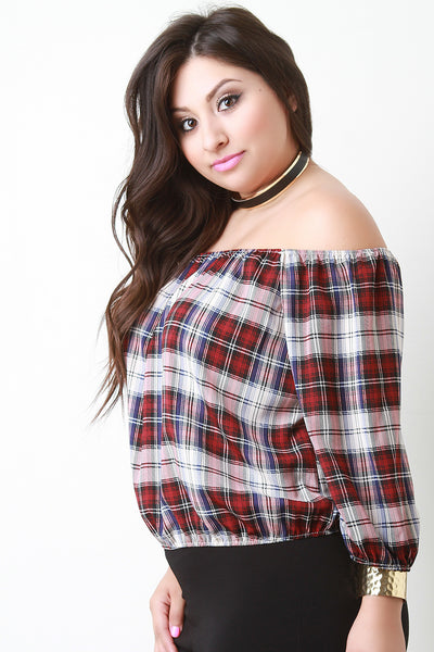 School Girl Plaid Off The Shoulder Blouse