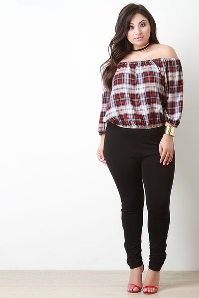 School Girl Plaid Off The Shoulder Blouse