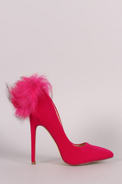 Velvet Fur Pompom Pointy Toe Stiletto Pump