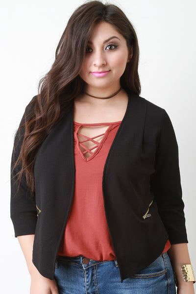 Textured Knit Zipper Accent Blazer