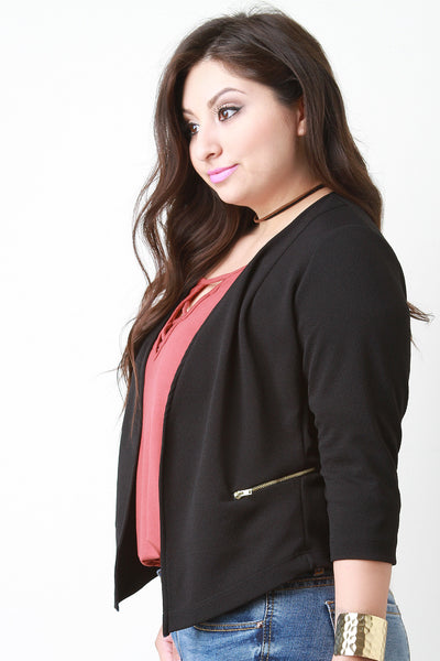 Textured Knit Zipper Accent Blazer