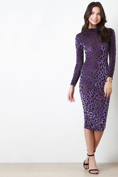 Contrast Burn Out Velvet Mesh Bodycon Dress