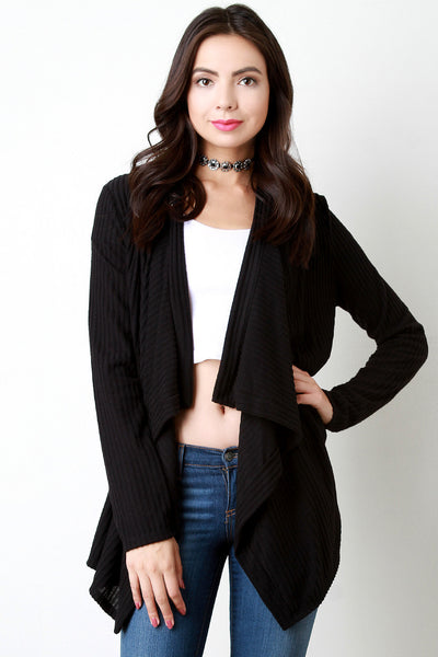 Rib Knit Open Front Longsleeve Cardigan