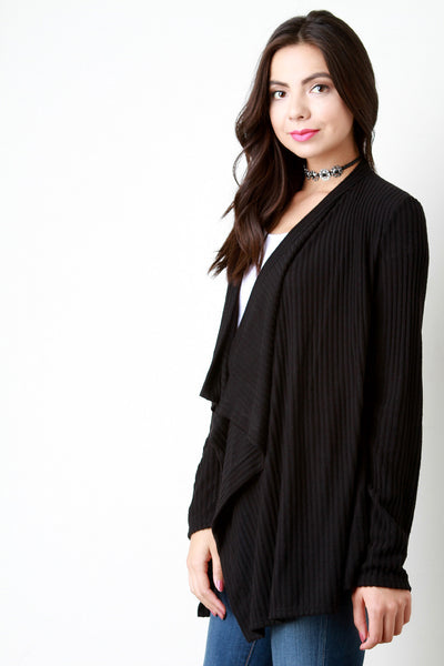 Rib Knit Open Front Longsleeve Cardigan