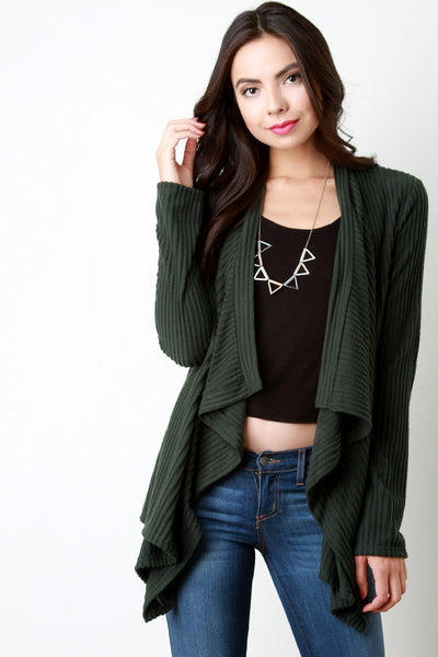 Rib Knit Open Front Longsleeve Cardigan