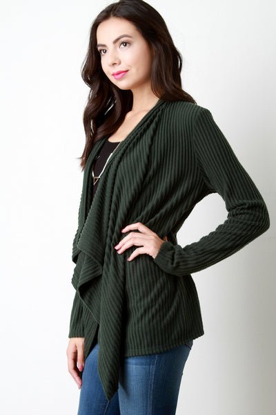 Rib Knit Open Front Longsleeve Cardigan