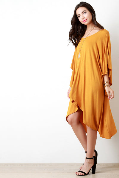 Ruffle Sleeves Sharkbite V-Back Shift Dress