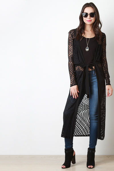 Semi-Sheer Mesh Webbed Cardigan