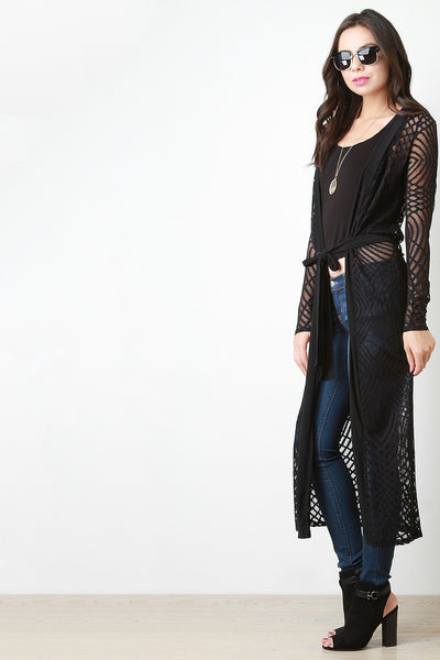 Semi-Sheer Mesh Webbed Cardigan