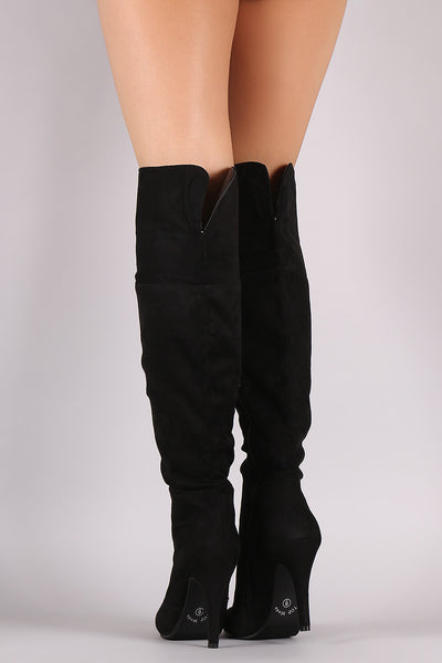 Suede Slit Pointy Toe Stiletto Over-The-Knee Boots