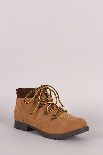 Qupid Suede Lace Up Work Ankle Boots